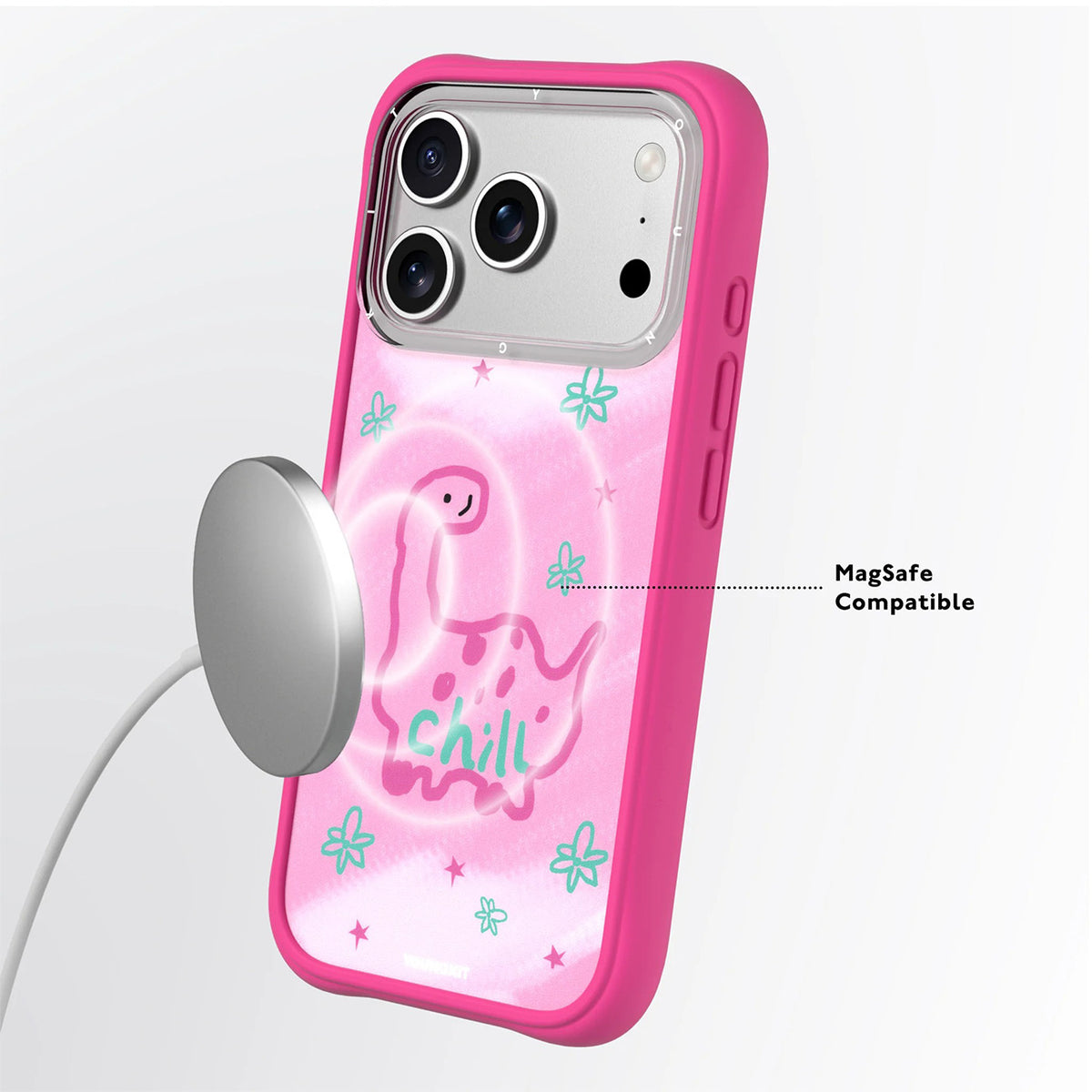 YOUNGKIT Funda Marshmallow para iPhone 17 Pro/18 Pro Compatible con MagSafe, Flower Dino