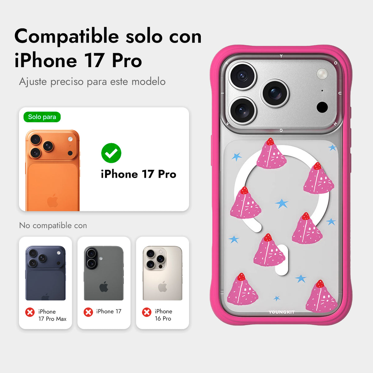 YOUNGKIT Funda Marshmallow para iPhone 17 Pro/18 Pro Compatible con MagSafe, Kitty Cake