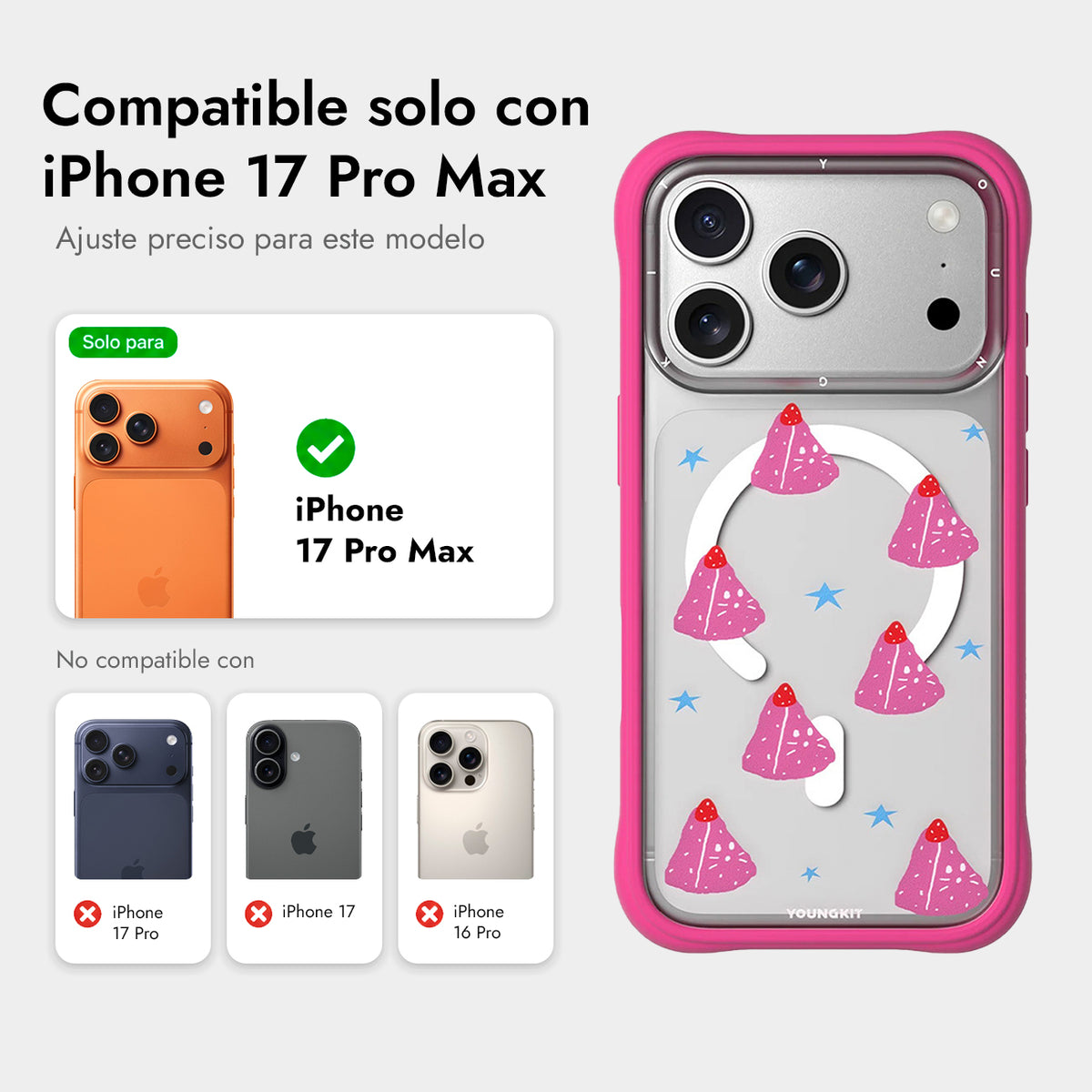 YOUNGKIT Funda Marshmallow para iPhone 17 Pro Max/18 Pro Max Compatible con MagSafe, Kitty Cake