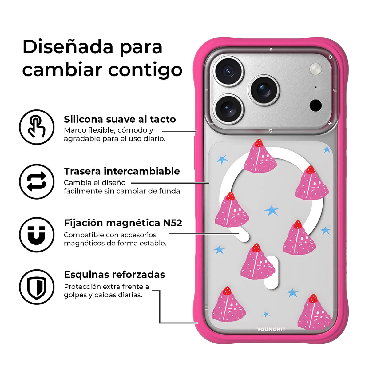 YOUNGKIT Funda Marshmallow para iPhone 17 Pro Max/18 Pro Max Compatible con MagSafe, Kitty Cake