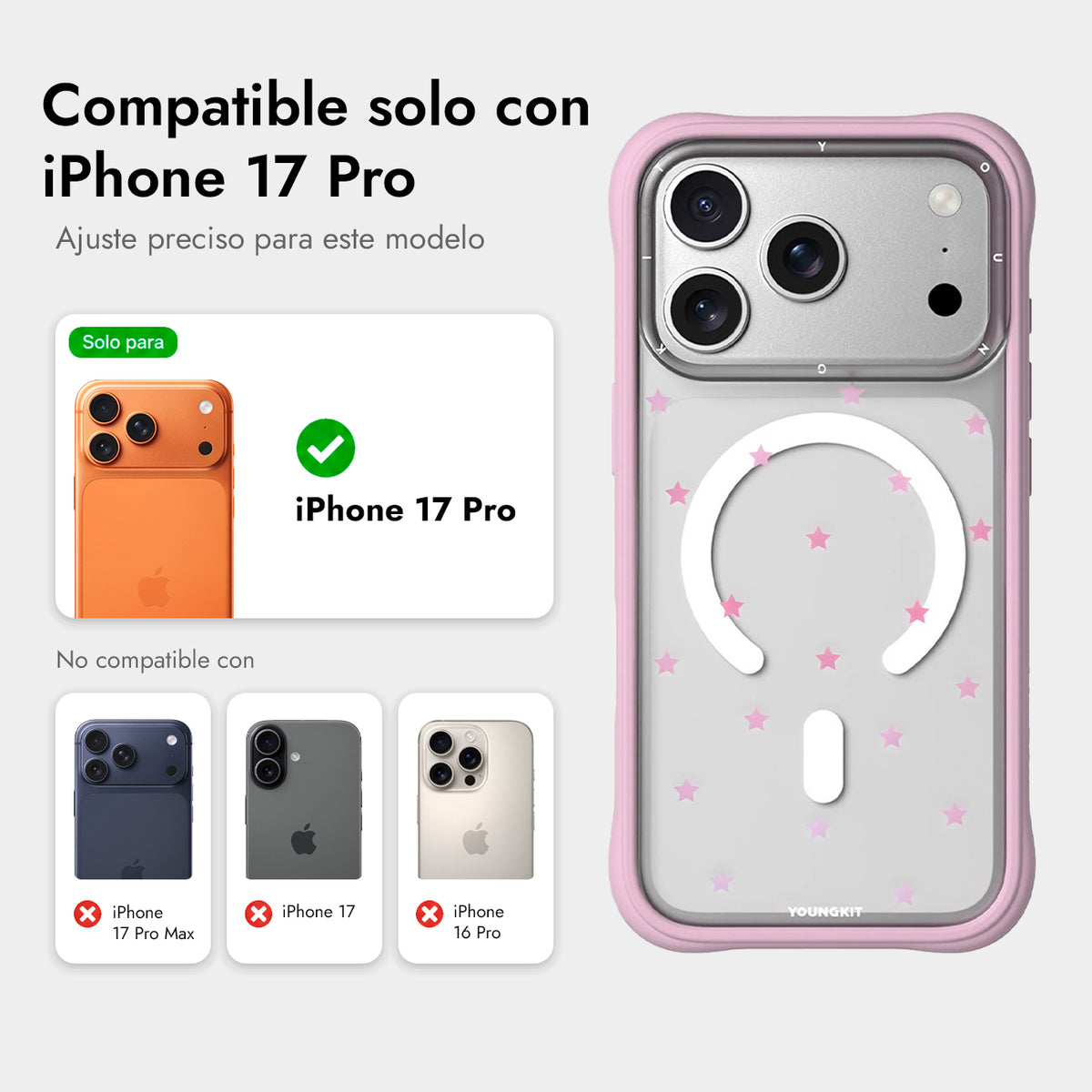 YOUNGKIT Funda Star Dot para iPhone 17 Pro/18 Pro Compatible con MagSafe, Rosa Pink Star