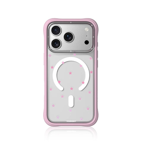 YOUNGKIT Funda CH Star Dot para iPhone 17 Pro Compatible con MagSafe, Marco de Silicona y Trasera Removible, Rosa Pink Star
