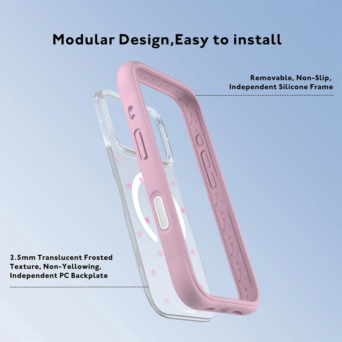 YOUNGKIT Funda Star Dot para iPhone 17 Pro Max/18 Pro Max Compatible con MagSafe, Rosa Pink Star