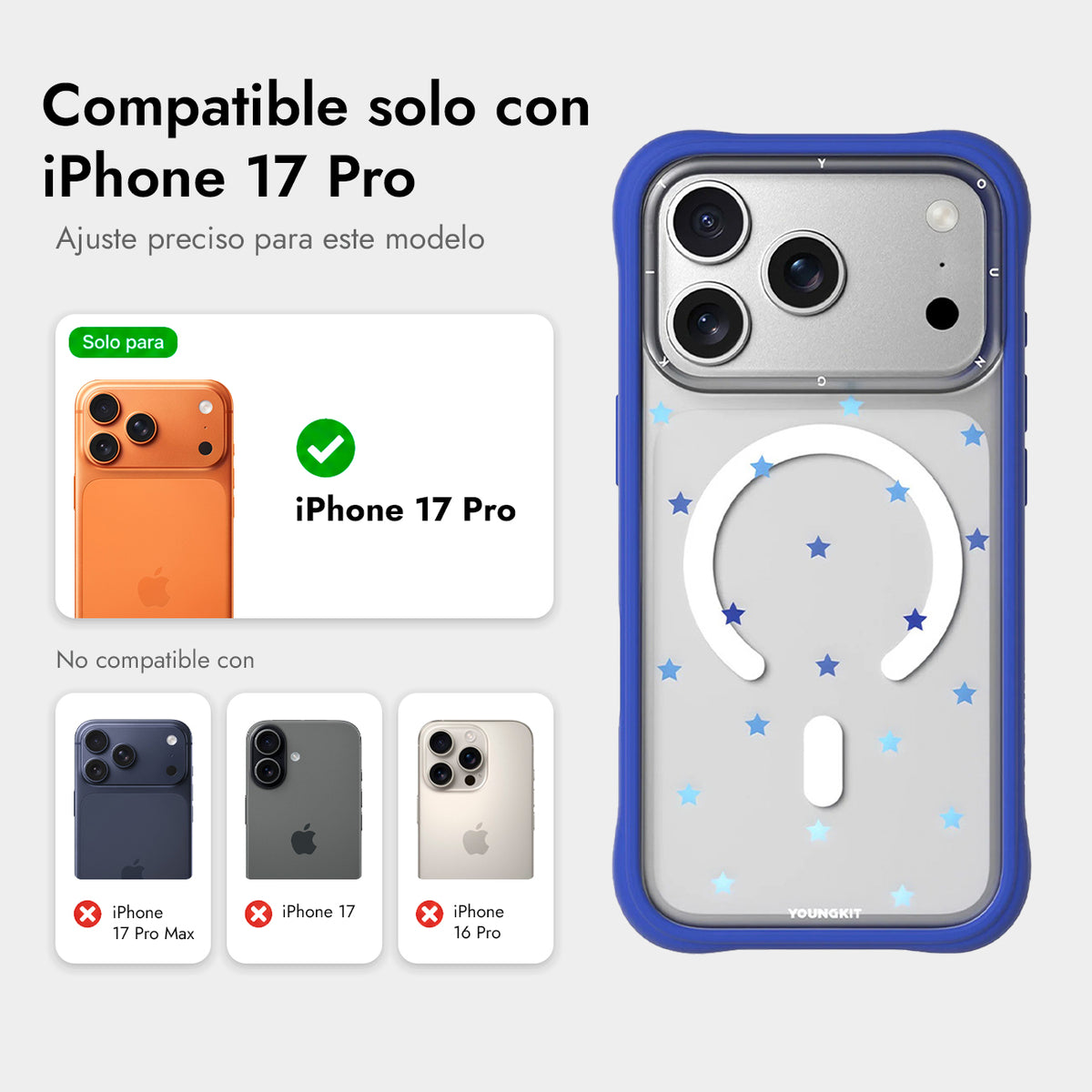 YOUNGKIT Funda Star Dot para iPhone 17 Pro/18 Pro Compatible con MagSafe, Azul Blue Star