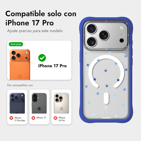 YOUNGKIT Funda CH Star Dot para iPhone 17 Pro Compatible con MagSafe, Marco de Silicona y Trasera Removible, Azul Blue Star