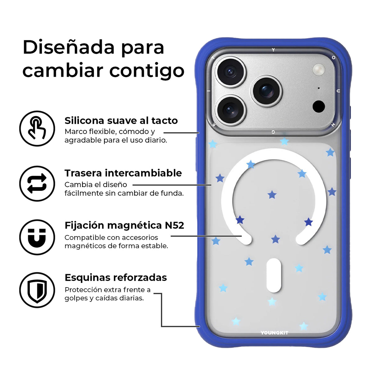 YOUNGKIT Funda Star Dot para iPhone 17 Pro Max/18 Pro Max Compatible con MagSafe, Azul Blue Star