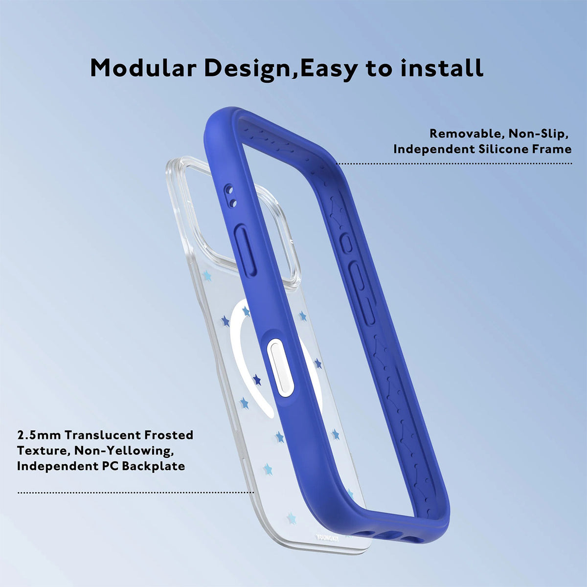 YOUNGKIT Funda Star Dot para iPhone 17 Pro/18 Pro Compatible con MagSafe, Azul Blue Star