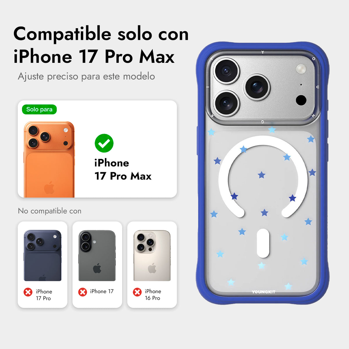 YOUNGKIT Funda Star Dot para iPhone 17 Pro Max/18 Pro Max Compatible con MagSafe, Azul Blue Star