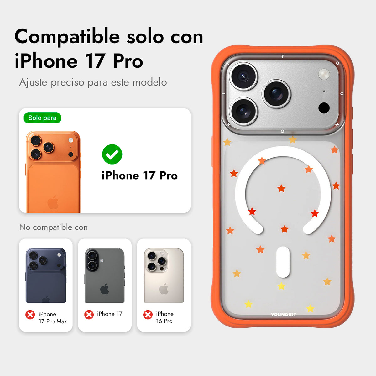 YOUNGKIT Funda Star Dot para iPhone 17 Pro/18 Pro Compatible con MagSafe, Naranja Orange Star