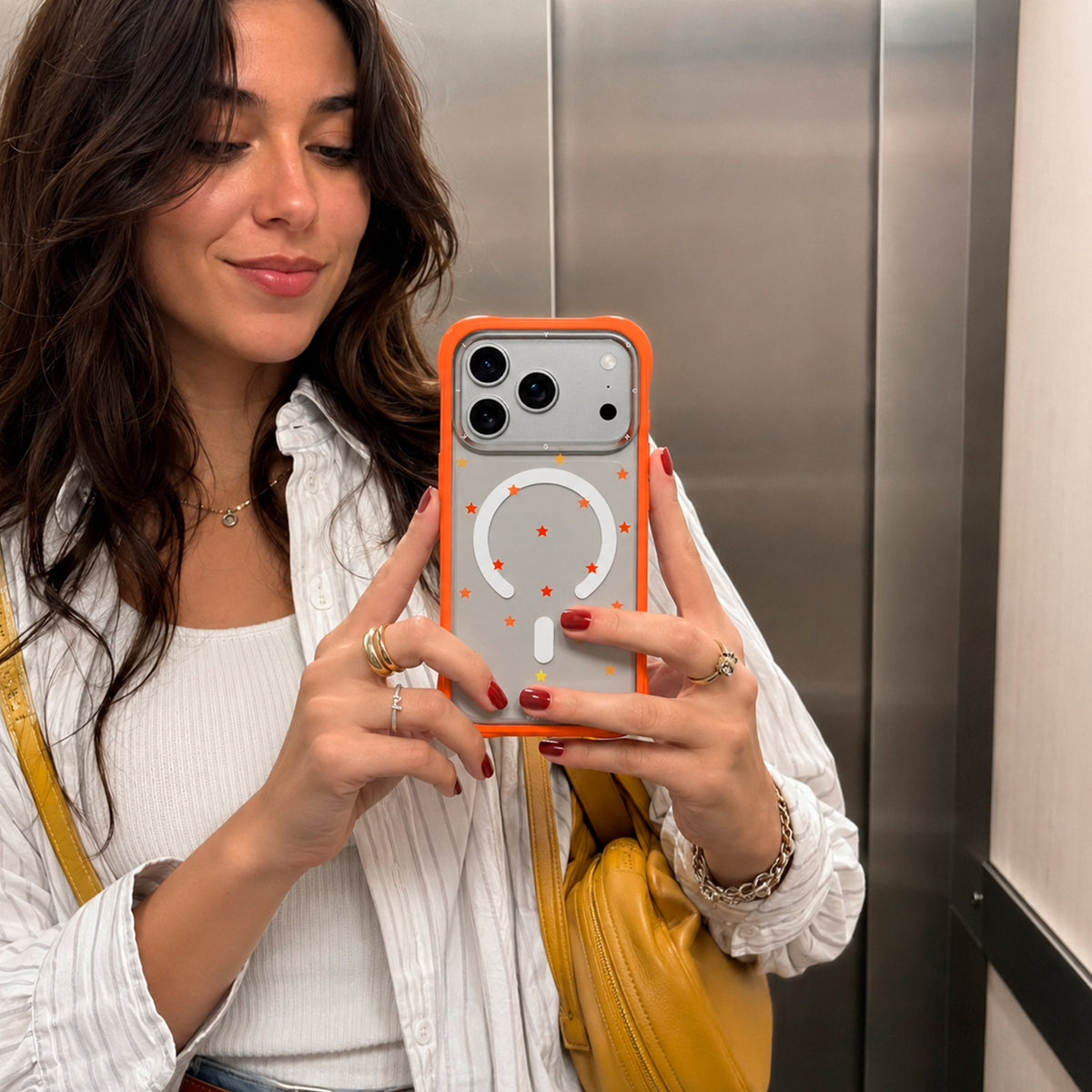 YOUNGKIT Funda Star Dot para iPhone 17 Pro/18 Pro Compatible con MagSafe, Naranja Orange Star
