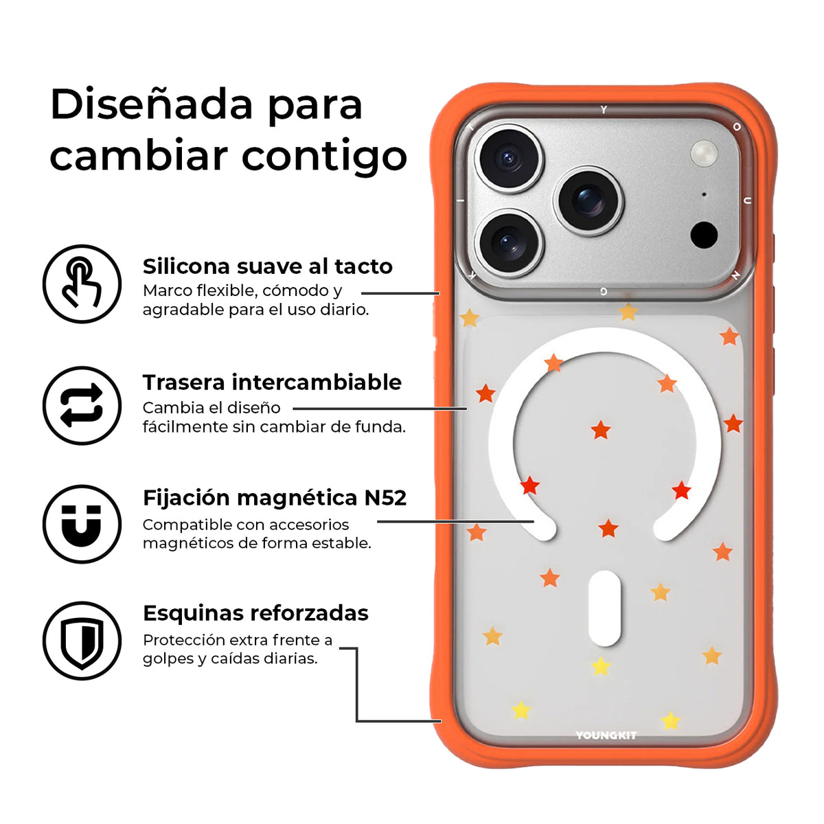 YOUNGKIT Funda Star Dot para iPhone 17 Pro Max/18 Pro Max Compatible con MagSafe, Naranja Orange Star