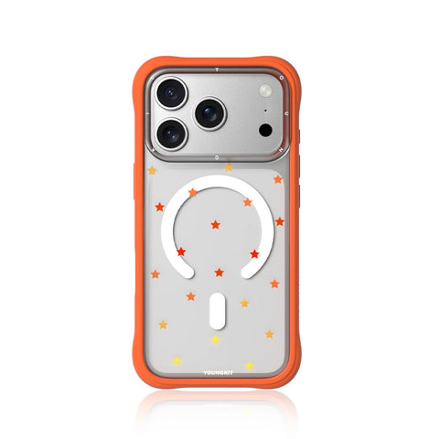 YOUNGKIT Funda CH Star Dot para iPhone 17 Pro Compatible con MagSafe, Marco de Silicona y Trasera Removible, Naranja Orange Star