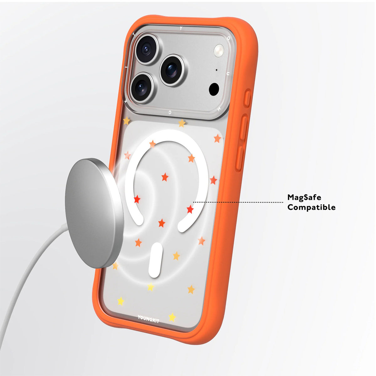 YOUNGKIT Funda Star Dot para iPhone 17 Pro/18 Pro Compatible con MagSafe, Naranja Orange Star
