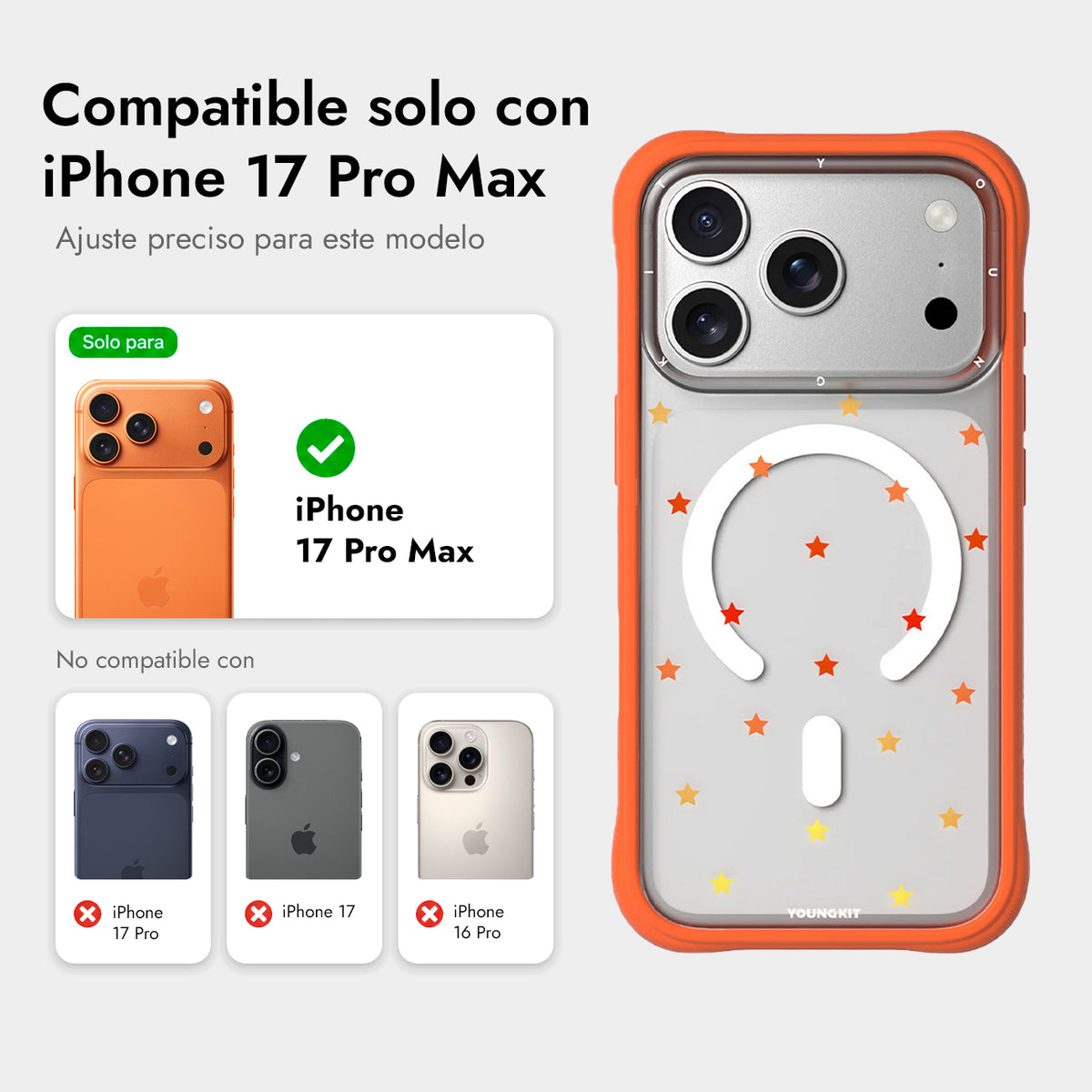 YOUNGKIT Funda Star Dot para iPhone 17 Pro Max/18 Pro Max Compatible con MagSafe, Naranja Orange Star