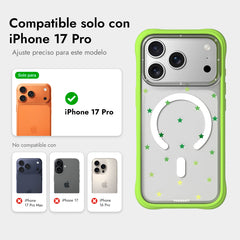 YOUNGKIT Case for iPhone 17 Pro - CH Star Dot Green Magnetic Clear Case, Star Design and Precise Fit