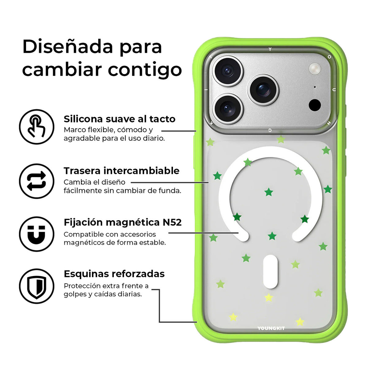YOUNGKIT Funda Star Dot para iPhone 17 Pro/18 Pro Compatible con MagSafe, Verde Green Star