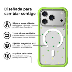 YOUNGKIT Case for iPhone 17 Pro - CH Star Dot Green Magnetic Clear Case, Star Design and Precise Fit