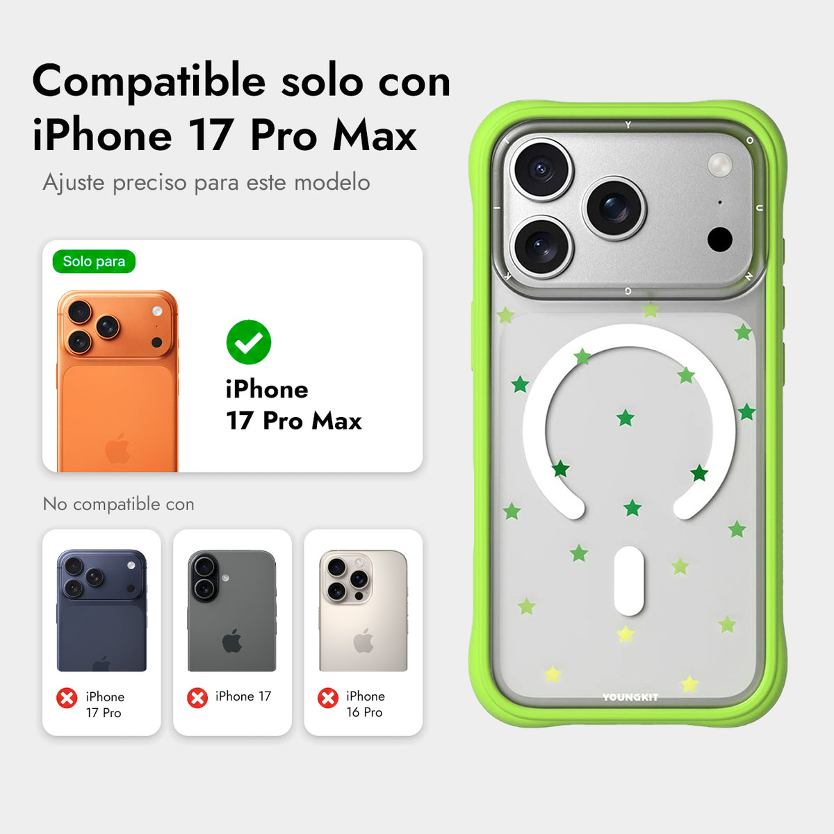 YOUNGKIT Funda Star Dot para iPhone 17 Pro Max/18 Pro Max Compatible con MagSafe, Verde Green Star