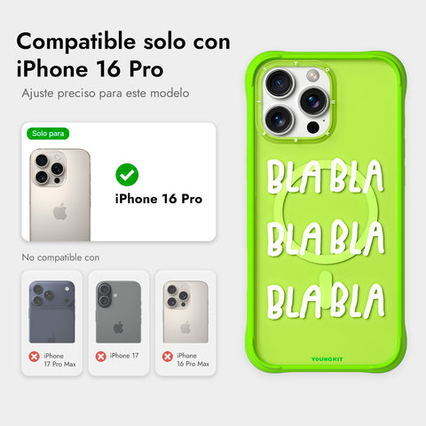 YOUNGKIT Funda CH3 Coffee Time 2.0 para iPhone 16 Pro Compatible con MagSafe, Marco de Silicona y Trasera Removible, No Para de Hablar, Verde