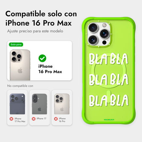 YOUNGKIT Funda CH3 Coffee Time 2.0 para iPhone 16 Pro Max Compatible con MagSafe, Marco de Silicona y Trasera Removible, No Para de Hablar, Verde