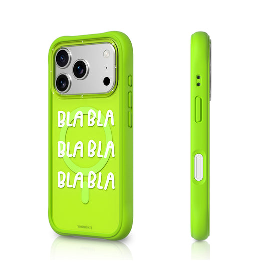 YOUNGKIT Funda CH3 Coffee Time 2.0 para iPhone 17 Pro Max Compatible con MagSafe, Marco de Silicona y Trasera Removible, No Para de Hablar, Verde