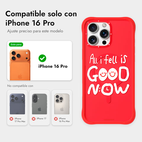 YOUNGKIT Funda CH3 Coffee Time 2.0 para iPhone 16 Pro Compatible con MagSafe, Marco de Silicona y Trasera Removible, Qué Bien Está, Roja