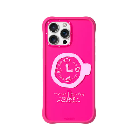 YOUNGKIT Funda CH3 Coffee Time 2.0 para iPhone 16 Pro Compatible con MagSafe, Marco de Silicona y Trasera Removible, A las 3, Rosa Barbie