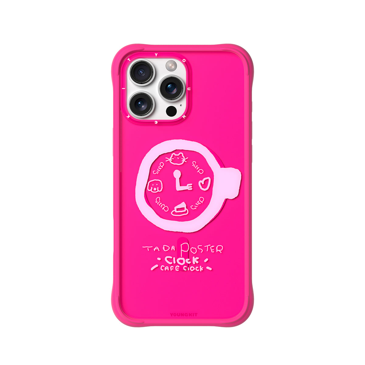 YOUNGKIT Funda CH3 Coffee Time 2.0 para iPhone 16 Pro Max Compatible con MagSafe, Marco de Silicona y Trasera Removible, A las 3, Rosa Barbie