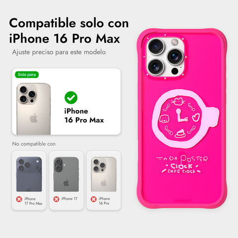 YOUNGKIT Funda CH3 Coffee Time 2.0 para iPhone 16 Pro Max Compatible con MagSafe, Marco de Silicona y Trasera Removible, A las 3, Rosa Barbie