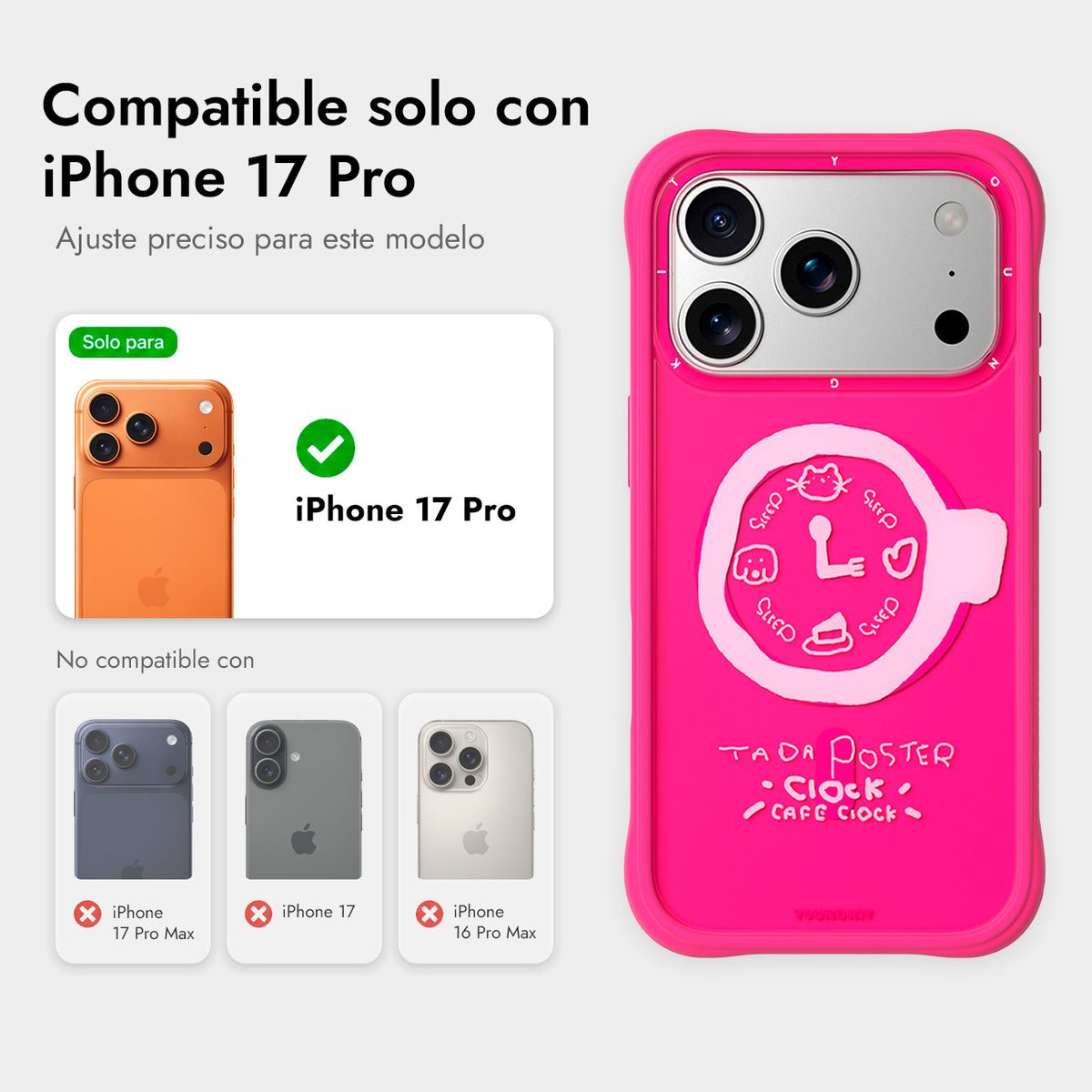 YOUNGKIT Funda Coffee Time para iPhone 17 Pro/18 Pro Compatible con MagSafe, A las 3, Rosa Barbie