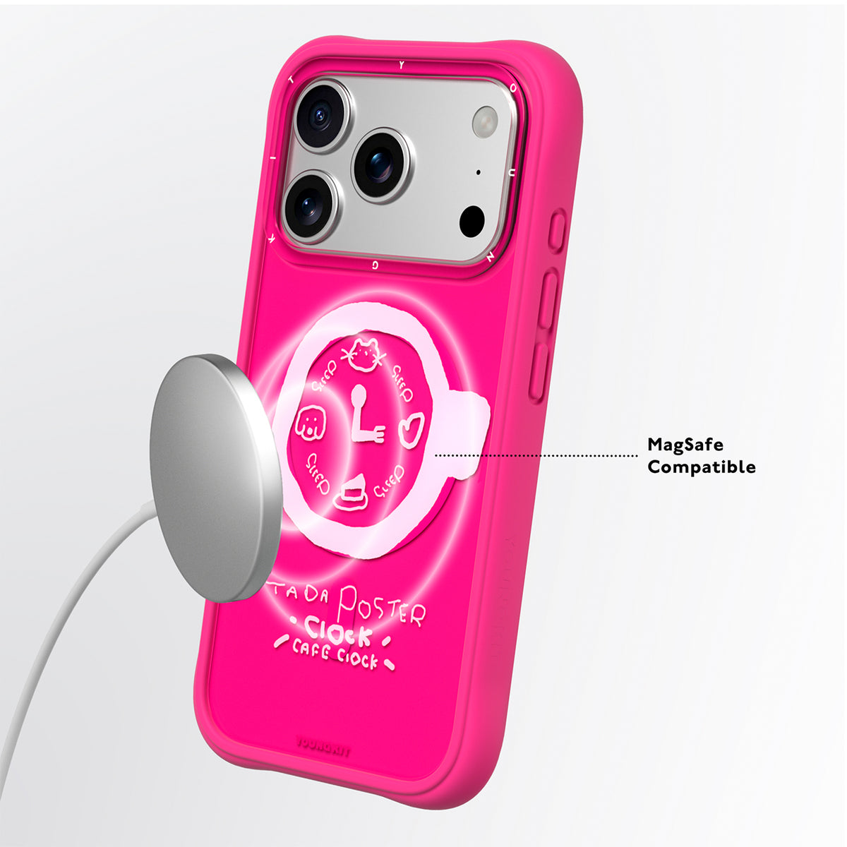 YOUNGKIT Funda Coffee Time para iPhone 17 Pro Max/18 Pro Max Compatible con MagSafe, A las 3, Rosa Barbie