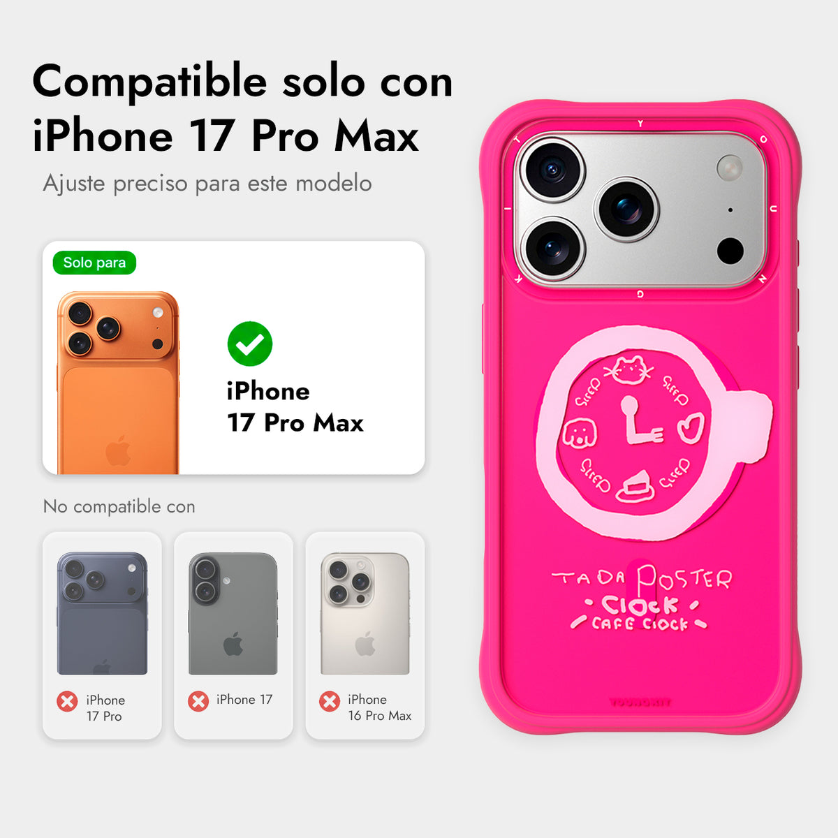 YOUNGKIT Funda Coffee Time para iPhone 17 Pro Max/18 Pro Max Compatible con MagSafe, A las 3, Rosa Barbie