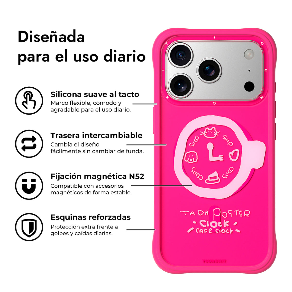 YOUNGKIT Funda Coffee Time para iPhone 17 Pro Max/18 Pro Max Compatible con MagSafe, A las 3, Rosa Barbie