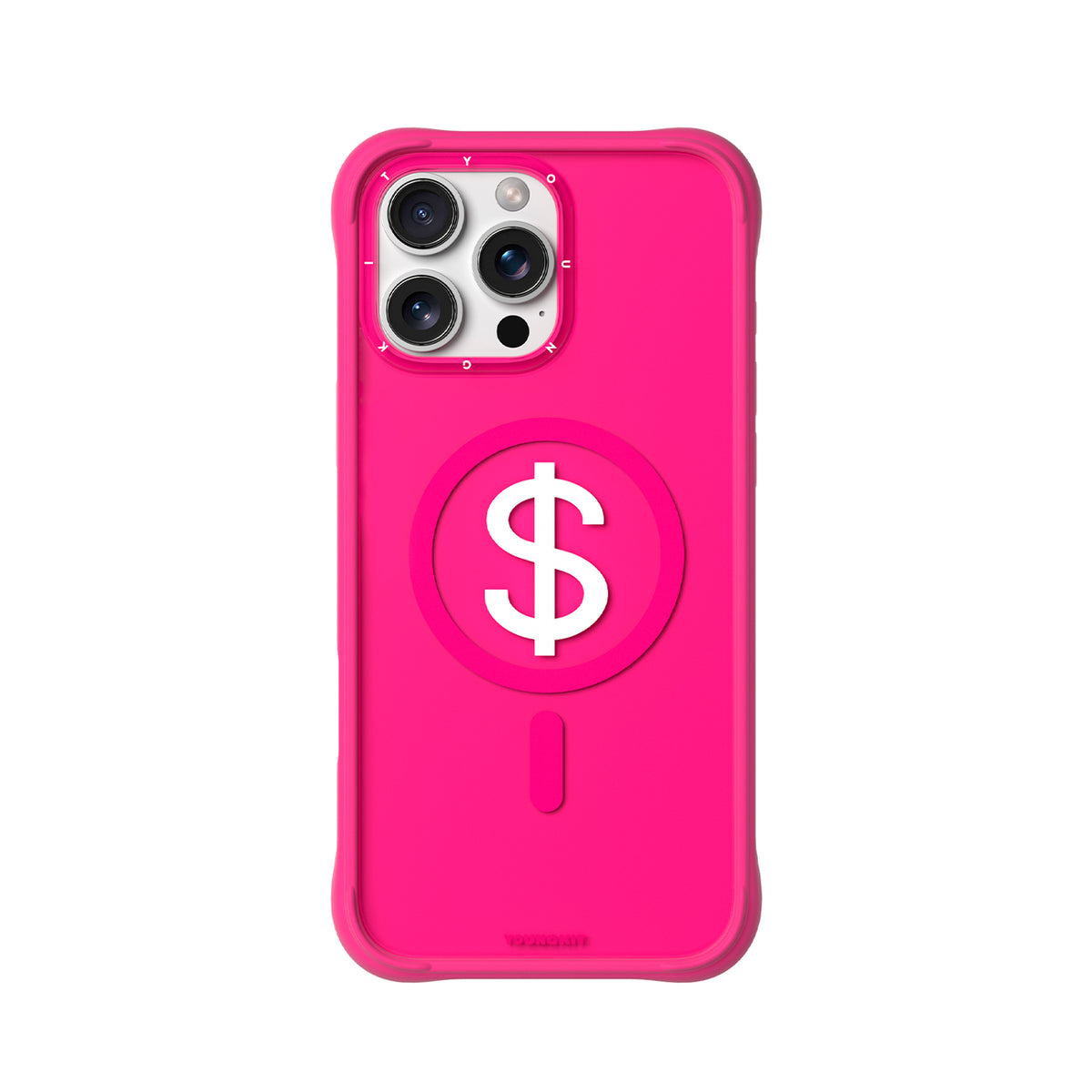 YOUNGKIT Funda CH3 Lucky Money para iPhone 16 Pro Max Compatible con MagSafe, Marco de Silicona y Trasera Removible, Rosa Fortuna, Rosa Barbie
