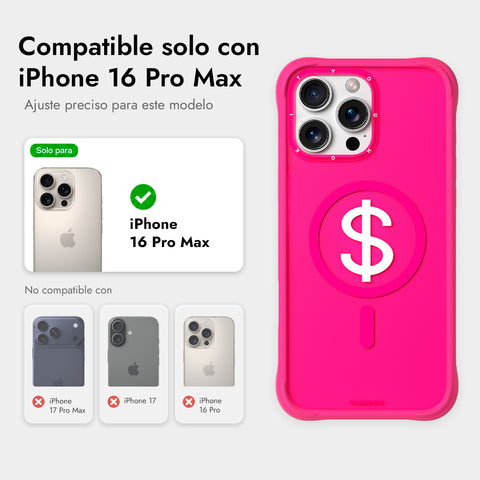 YOUNGKIT Funda CH3 Lucky Money para iPhone 16 Pro Max Compatible con MagSafe, Marco de Silicona y Trasera Removible, Rosa Fortuna, Rosa Barbie