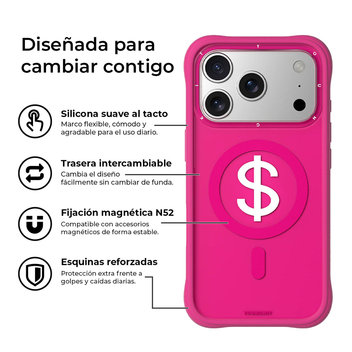 YOUNGKIT Funda Lucky Money para iPhone 17 Pro Max/18 Pro Max Compatible con MagSafe, Rosa Rich Pink