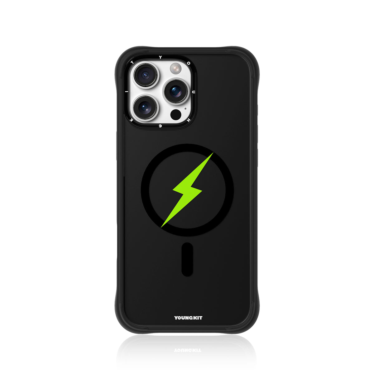 YOUNGKIT Funda CH3 Lightning para iPhone 16 Pro Max Compatible con MagSafe, Marco de Silicona y Trasera Removible, Super Verde, Negro