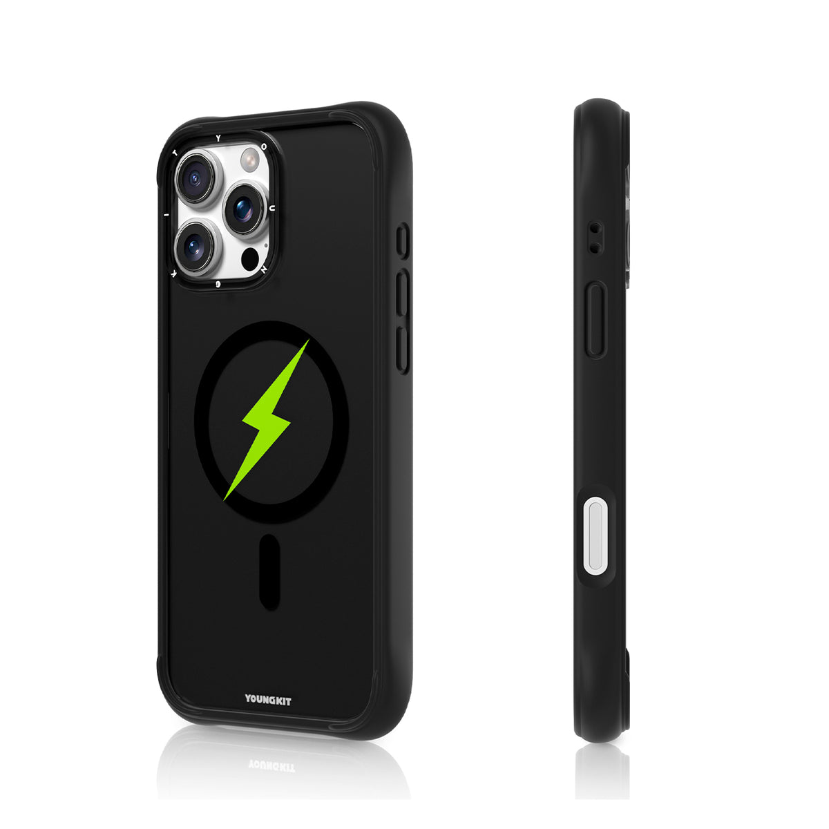 YOUNGKIT Funda CH3 Lightning para iPhone 16 Pro Max Compatible con MagSafe, Marco de Silicona y Trasera Removible, Super Verde, Negro