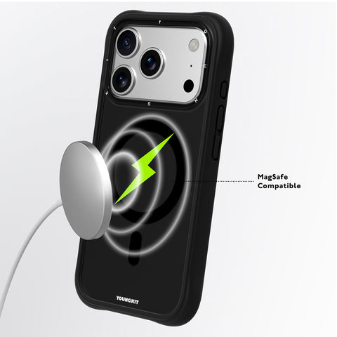 YOUNGKIT Funda CH3 Lightning para iPhone 17 Pro Compatible con MagSafe, Marco de Silicona y Trasera Removible, Super Verde, Negro