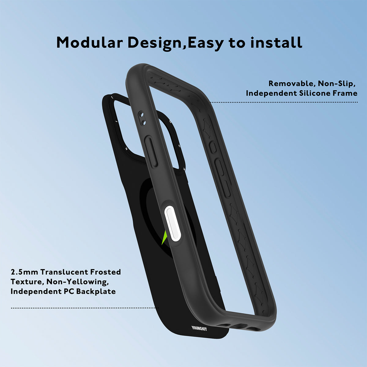 YOUNGKIT Funda Lightning para iPhone 17 Pro/18 Pro Compatible con MagSafe, Super Verde, Negro