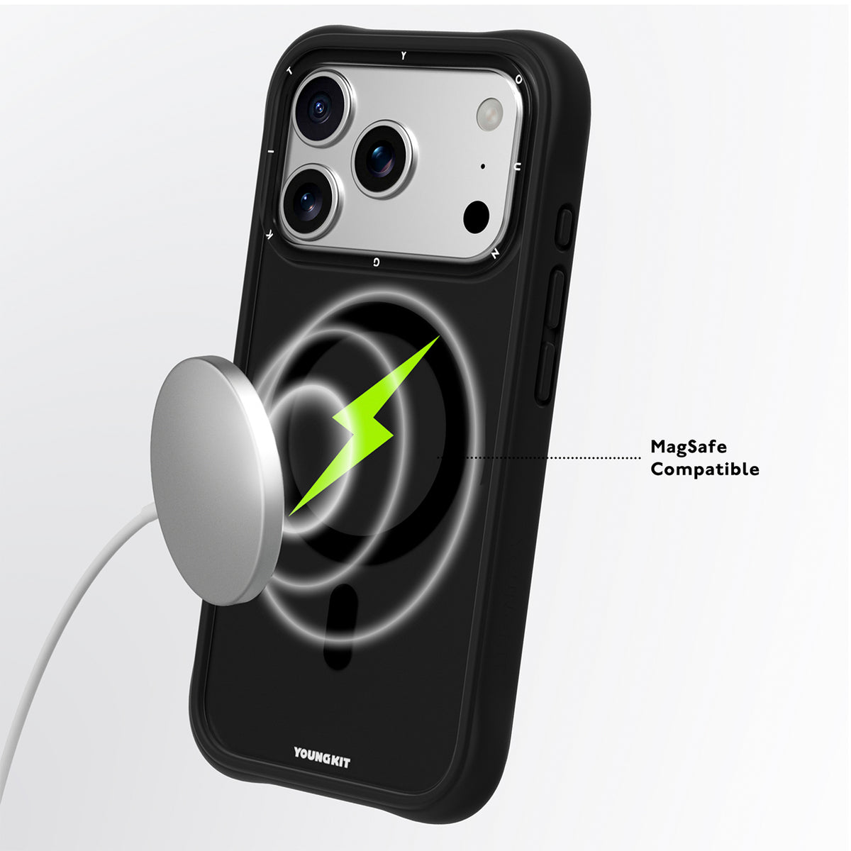 YOUNGKIT Funda Lightning para iPhone 17 Pro Max/18 Pro Max Compatible con MagSafe, Super Verde, Negro