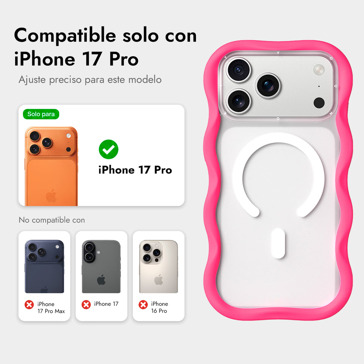 YOUNGKIT Funda Dynamic II Wavy para iPhone 17 Pro/18 Pro Compatible con MagSafe, Transparente Rosa Hot Pink
