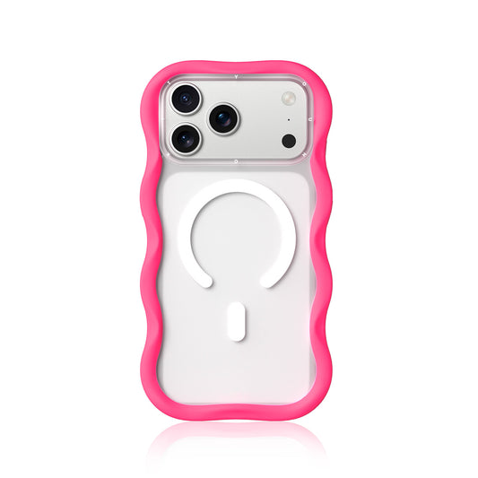 YOUNGKIT Case for iPhone 17 Pro Max - Dynamic II Magnetic Case Clear Hot Pink Wavy Silicone, Modern Design and Precise Fit