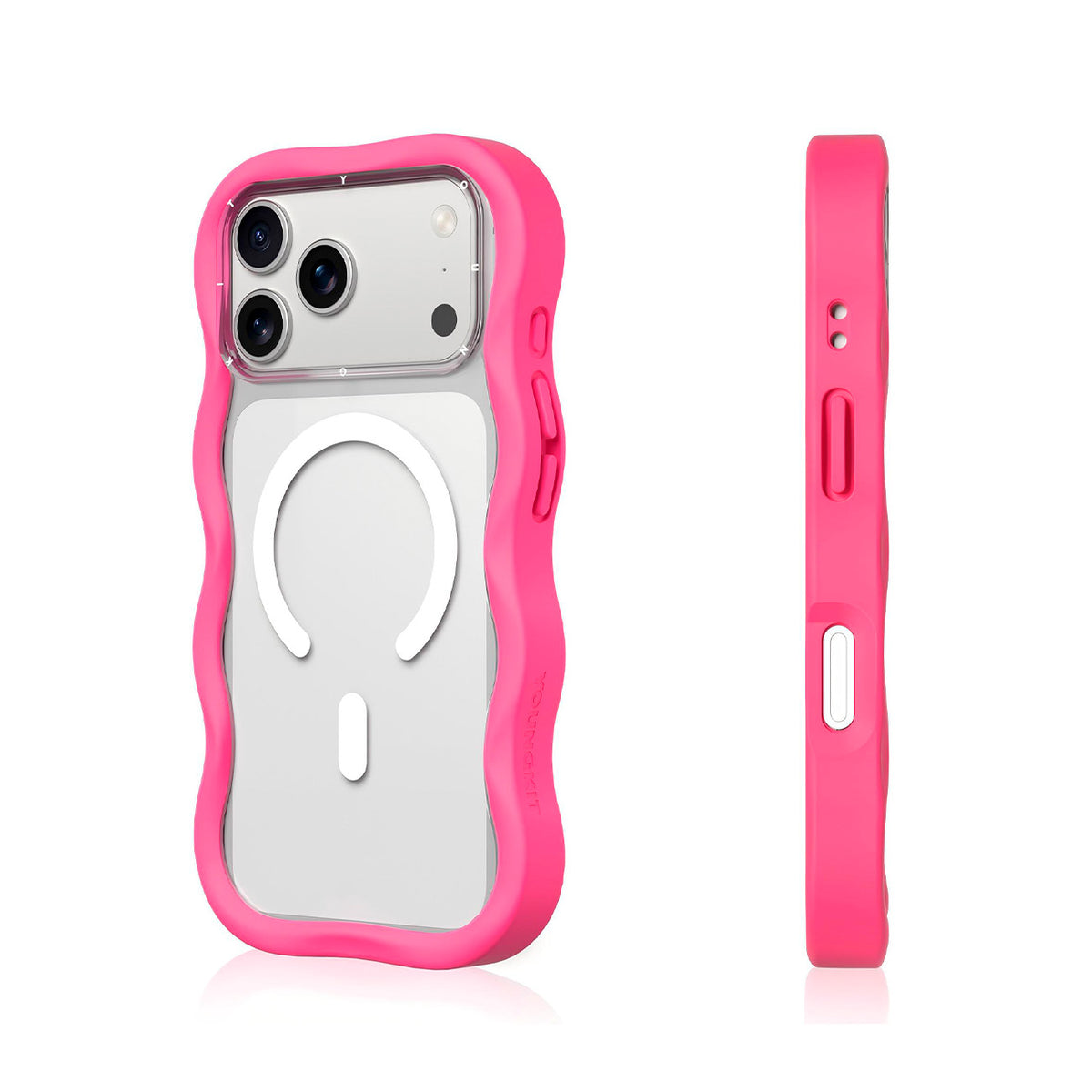 YOUNGKIT Funda Dynamic II Wavy para iPhone 17 Pro/18 Pro Compatible con MagSafe, Transparente Rosa Hot Pink