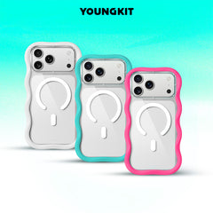 YOUNGKIT Case for iPhone 17 Pro Max - Dynamic II Magnetic Case Clear Hot Pink Wavy Silicone, Modern Design and Precise Fit