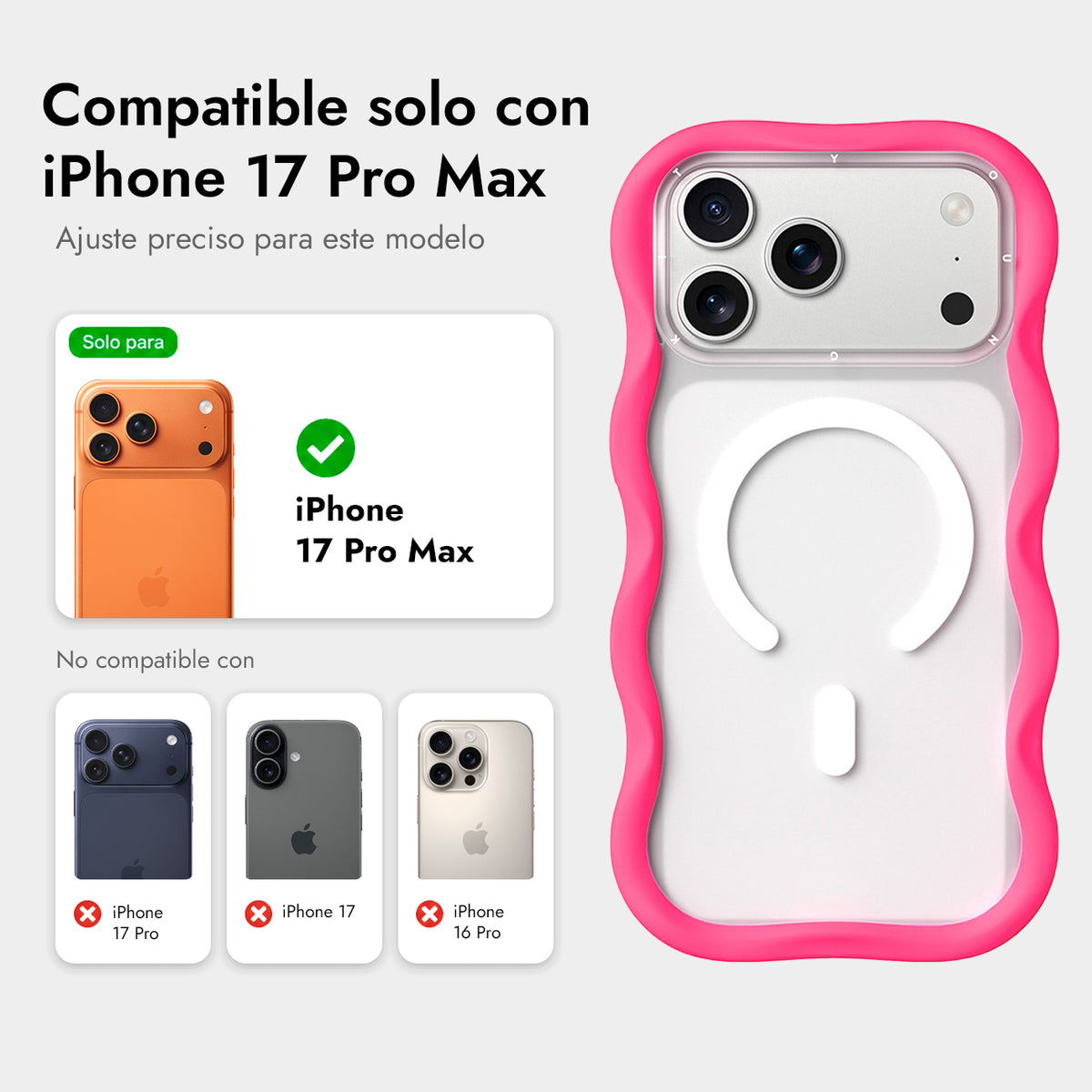 YOUNGKIT Funda Dynamic II Wavy para iPhone 17 Pro Max/18 Pro Max Compatible con MagSafe, Transparente Rosa Hot Pink