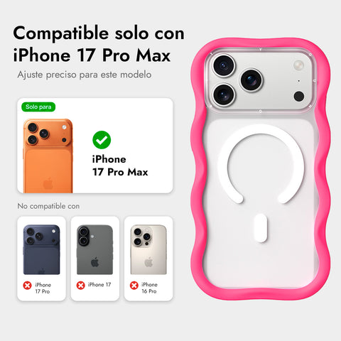 YOUNGKIT Funda Dynamic II Wavy para iPhone 17 Pro Max Compatible con MagSafe, Marco de Silicona y Trasera Removible, Transparente Rosa Hot Pink