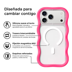 YOUNGKIT Case for iPhone 17 Pro Max - Dynamic II Magnetic Case Clear Hot Pink Wavy Silicone, Modern Design and Precise Fit