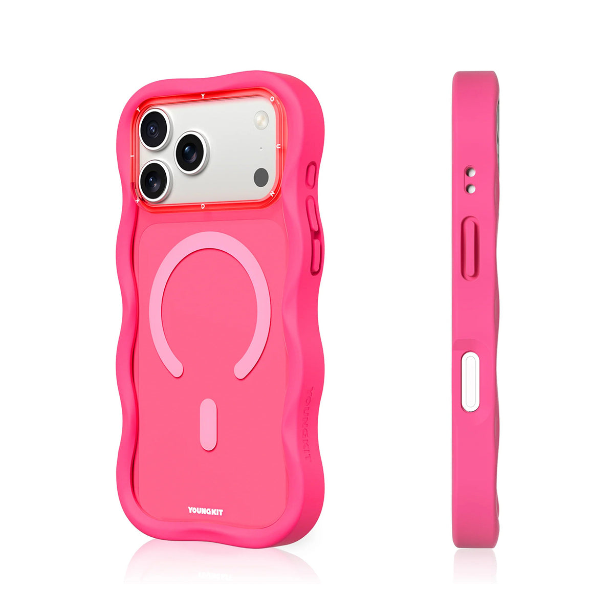 YOUNGKIT Funda Wavy para iPhone 17 Pro Max/18 Pro Max Compatible con MagSafe, Rosa Fluorescente