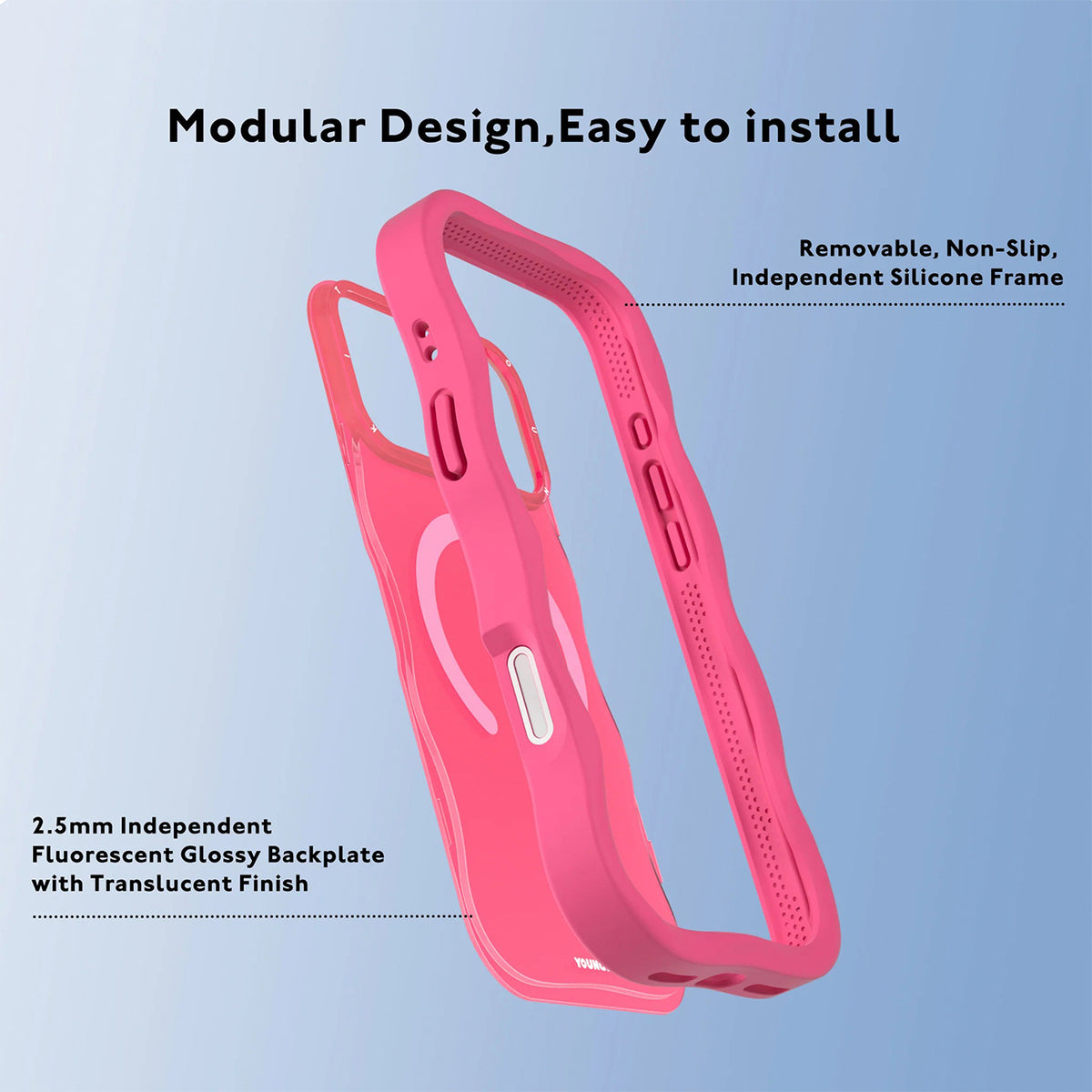 YOUNGKIT Funda Wavy para iPhone 17 Pro Max/18 Pro Max Compatible con MagSafe, Rosa Fluorescente